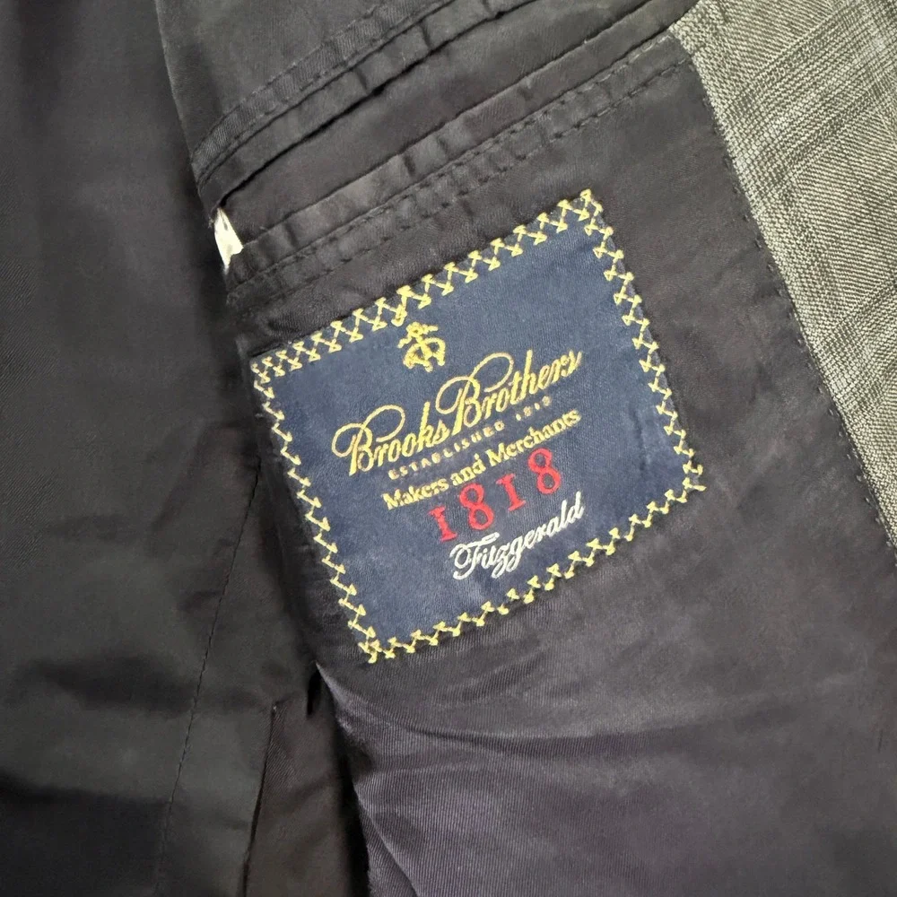 Brooks Brothers Mens 42XL Blazer 1818 Fitzgerald Gray Plaid SaxXon Wool Jacket